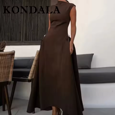 Vintage Brown Elegant Women's Dress – Fashion 2025 Collection